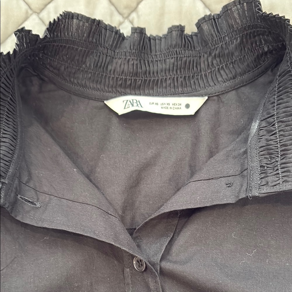 Elegant Black Ruffled Collar Blouse